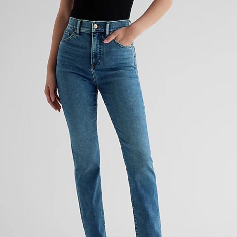 Express Super High Waisted Medium Wash 90’s Slim Jeans size 10R
